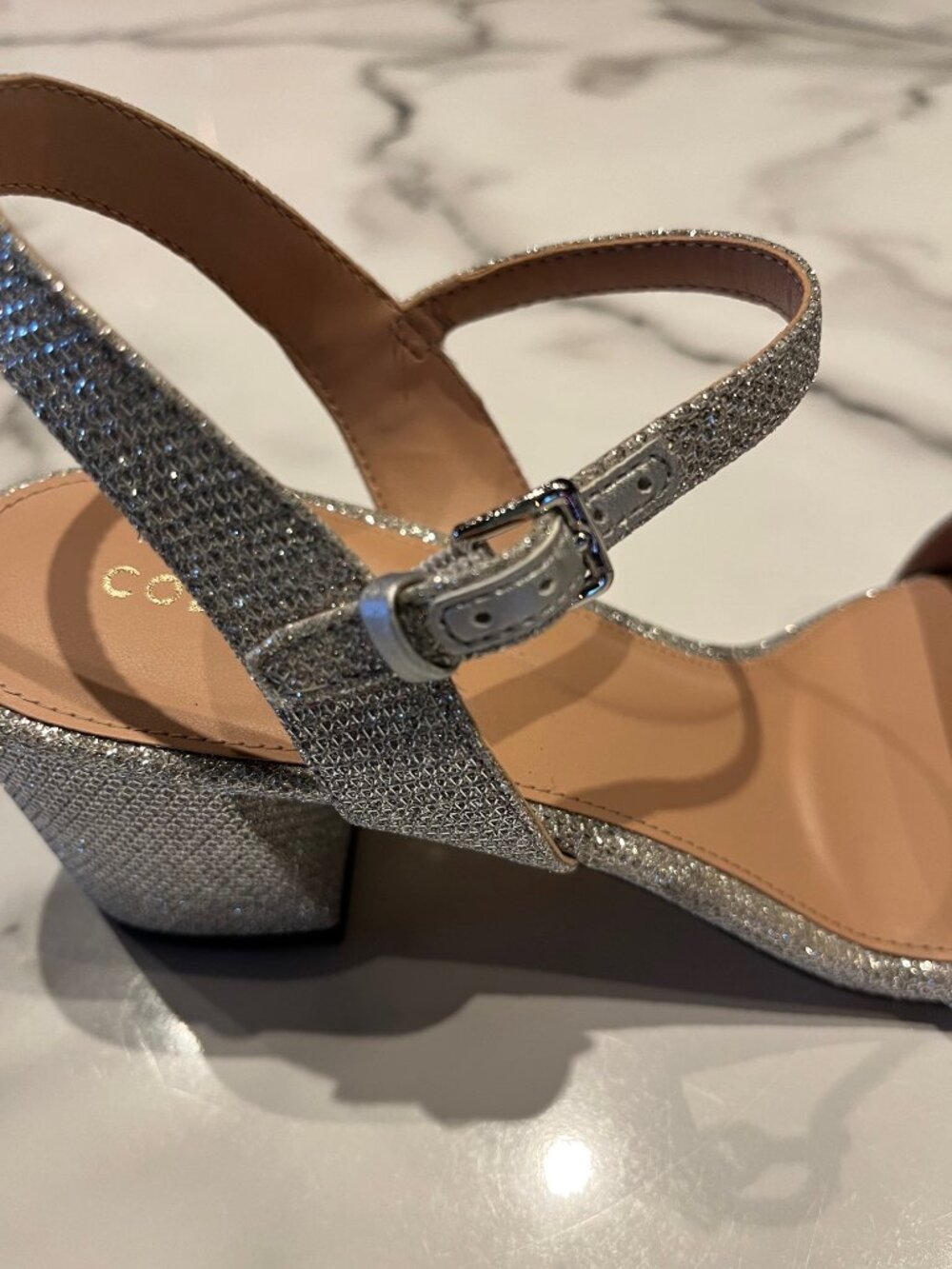 Cole Haan Josie Silver Glitter Block Heel Sandals - Size 7 1/2 - Picture 10 of 13